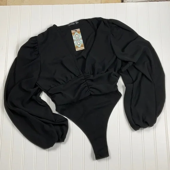 NWT- RUCHED WAIST VOLUME SLEEVE BODYSUIT. Size 4 - Picture 2 of 8